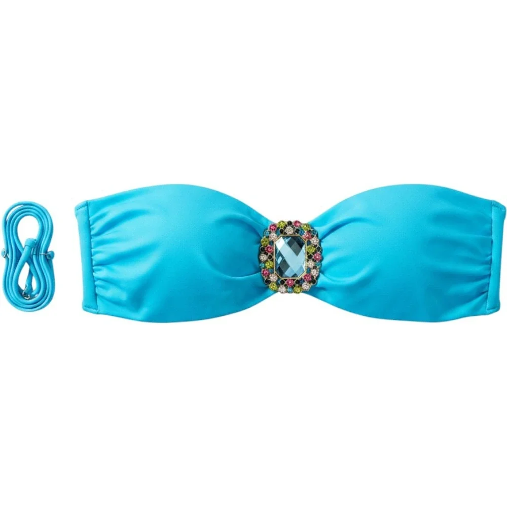 Victorias‎ Secret Turquoise Jewel Embellished Bandeau Bikini Top Blue Large
